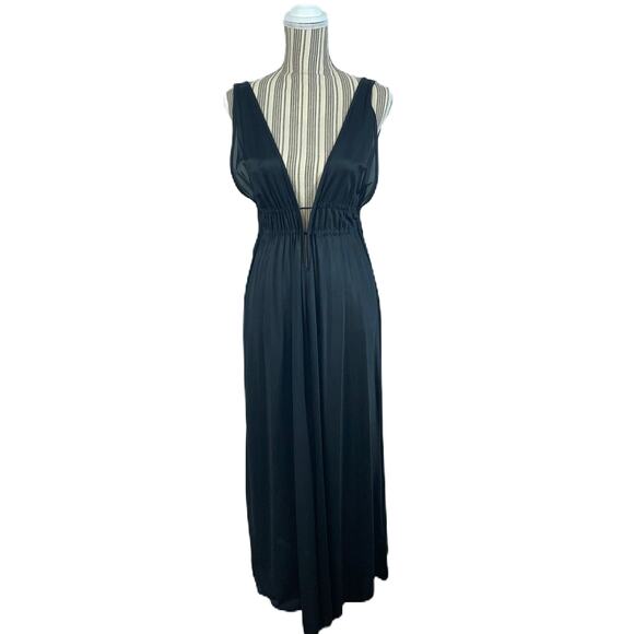 Sears Vintage Black V Neck Open Side Cinch Waist Night Gown SIZE 38/40  Large - cruiseboatoman.com